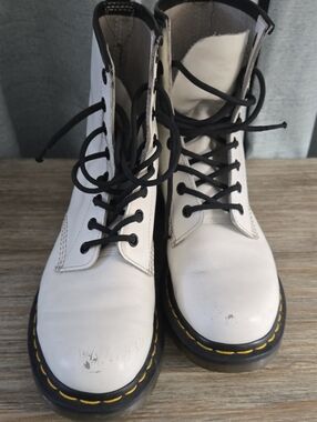 Dr. Martens White Leather Lace-Up Boots with Black Laces